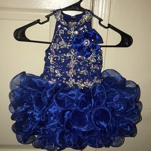 Toddler glitz pageant dress with bow.